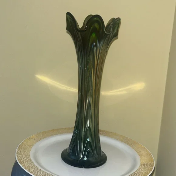 Fenton Carnival Glass 11” Vase With Green base